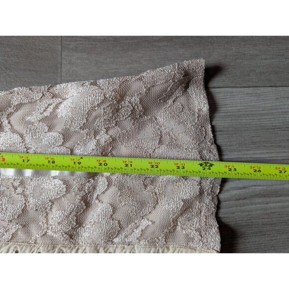 Gold Beige Lace Cap Sleeve Top With Satin Ribbon Detail & Button Accents Womens - Picture 7 of 8